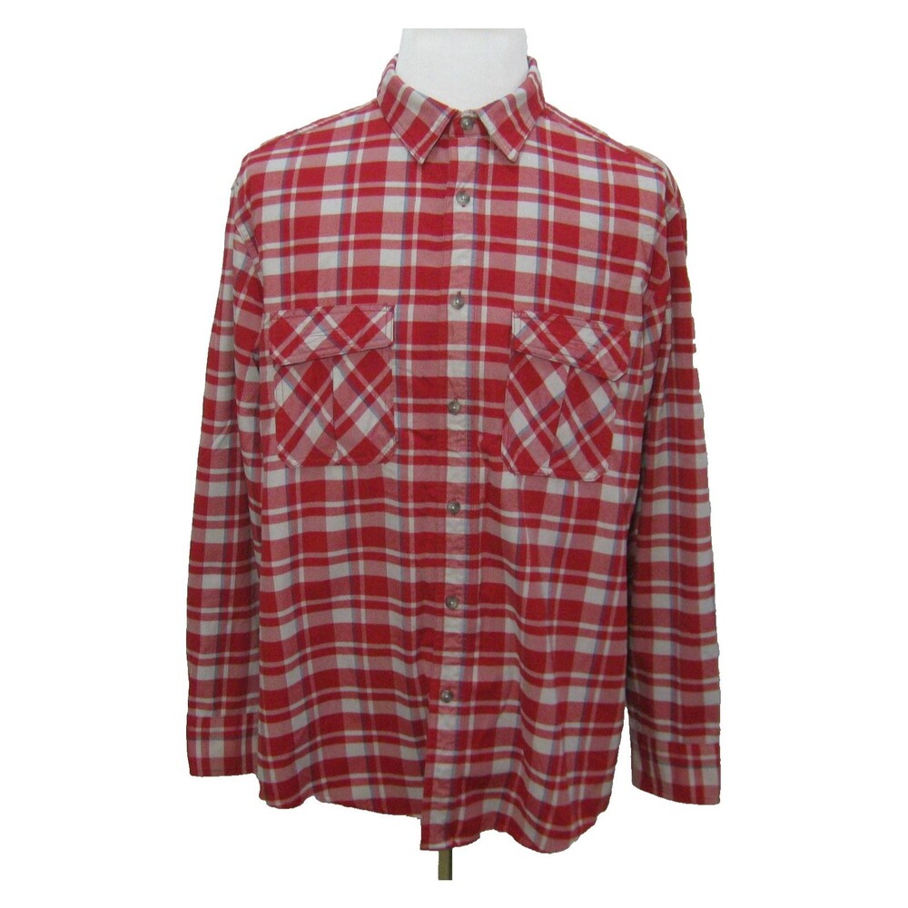 Cabela's Flannel Shirt Mens XL Red Plaid Long Sleeve Button Front Outdoor Top
